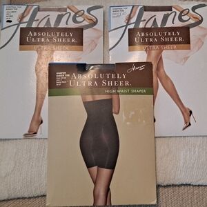 Lot Of 3 Hanes Absolutely Ultra Sheer And High Waisted Pantyhose